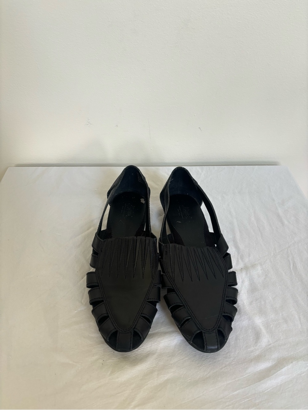 GH Bass & Co. Black Leather Woven Slingback Flats 8.5 Narrow Womens